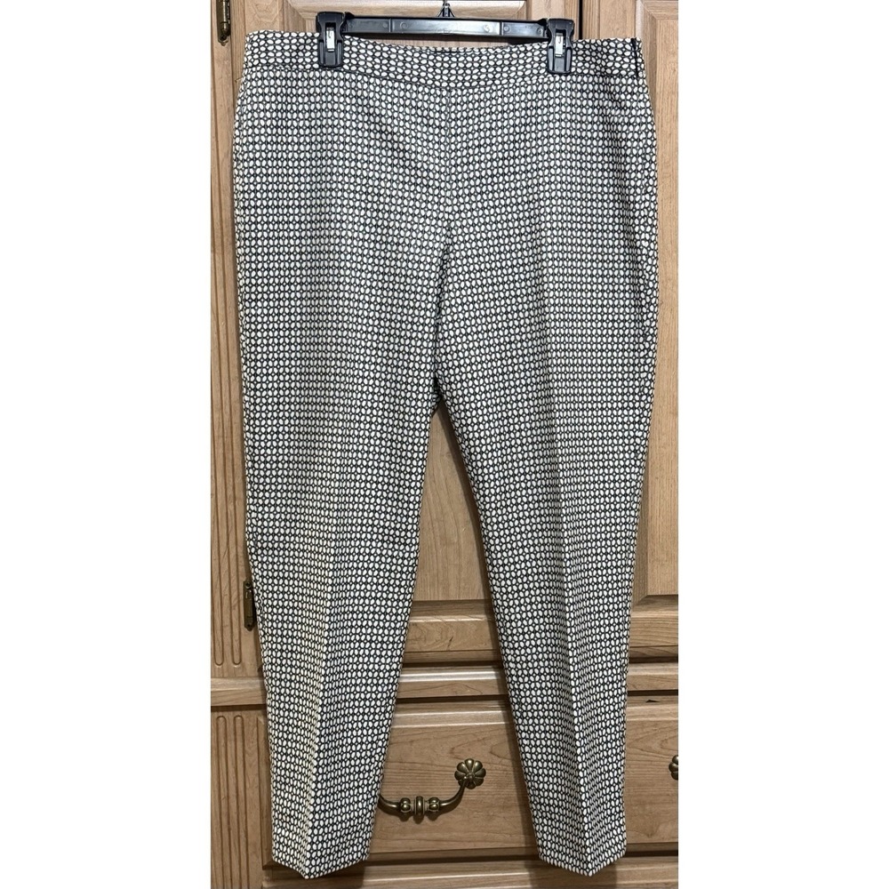Talbots Chatham Dress Pants Women's Sz 14 Black White Geometric Side Zip Stretch
